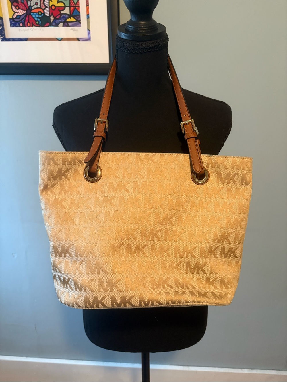 Michael Kors MK Signature Logo Women's Canvas & Leather Shoulder Tote Handbag